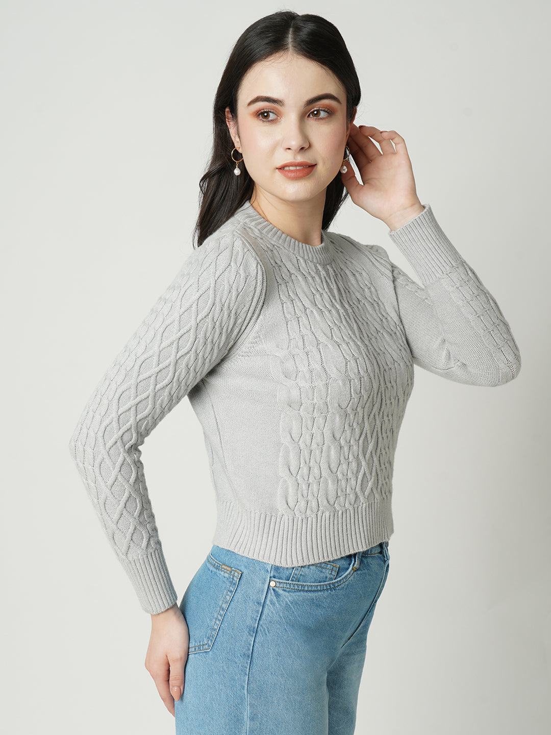 Women Grey Slim Fit Sweater