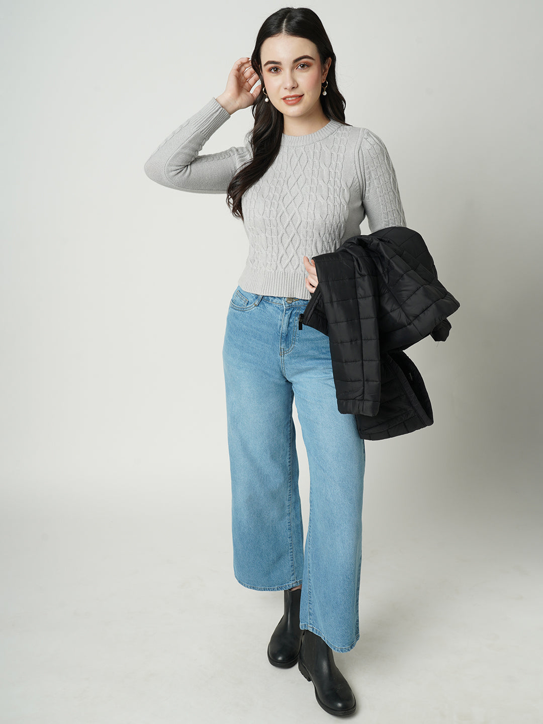 Women Grey Slim Fit Sweater