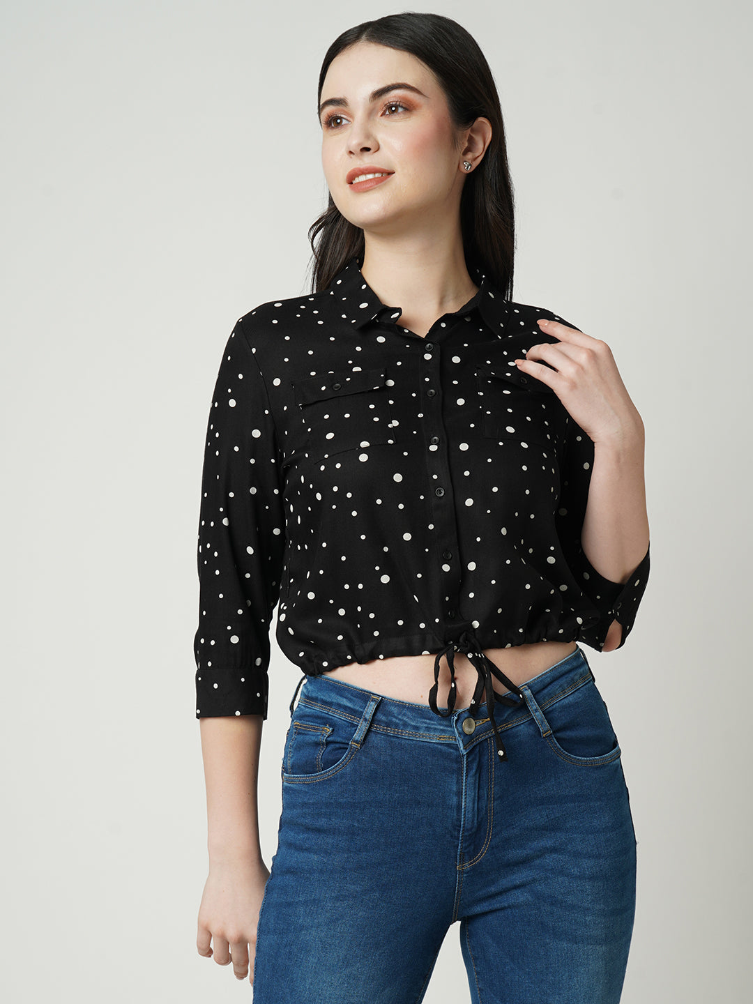 Women Black Polka Dot Slim Shirt