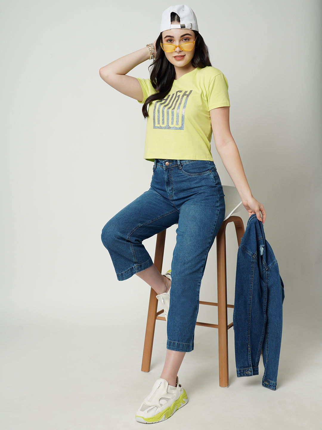 Women Dark Blue High-Rise Parallel Wide Leg Jeans