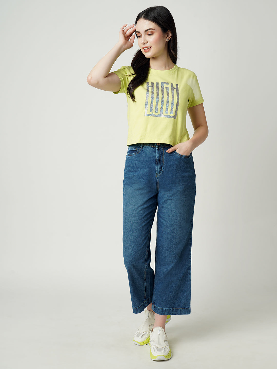 Women Dark Blue High-Rise Parallel Wide Leg Jeans