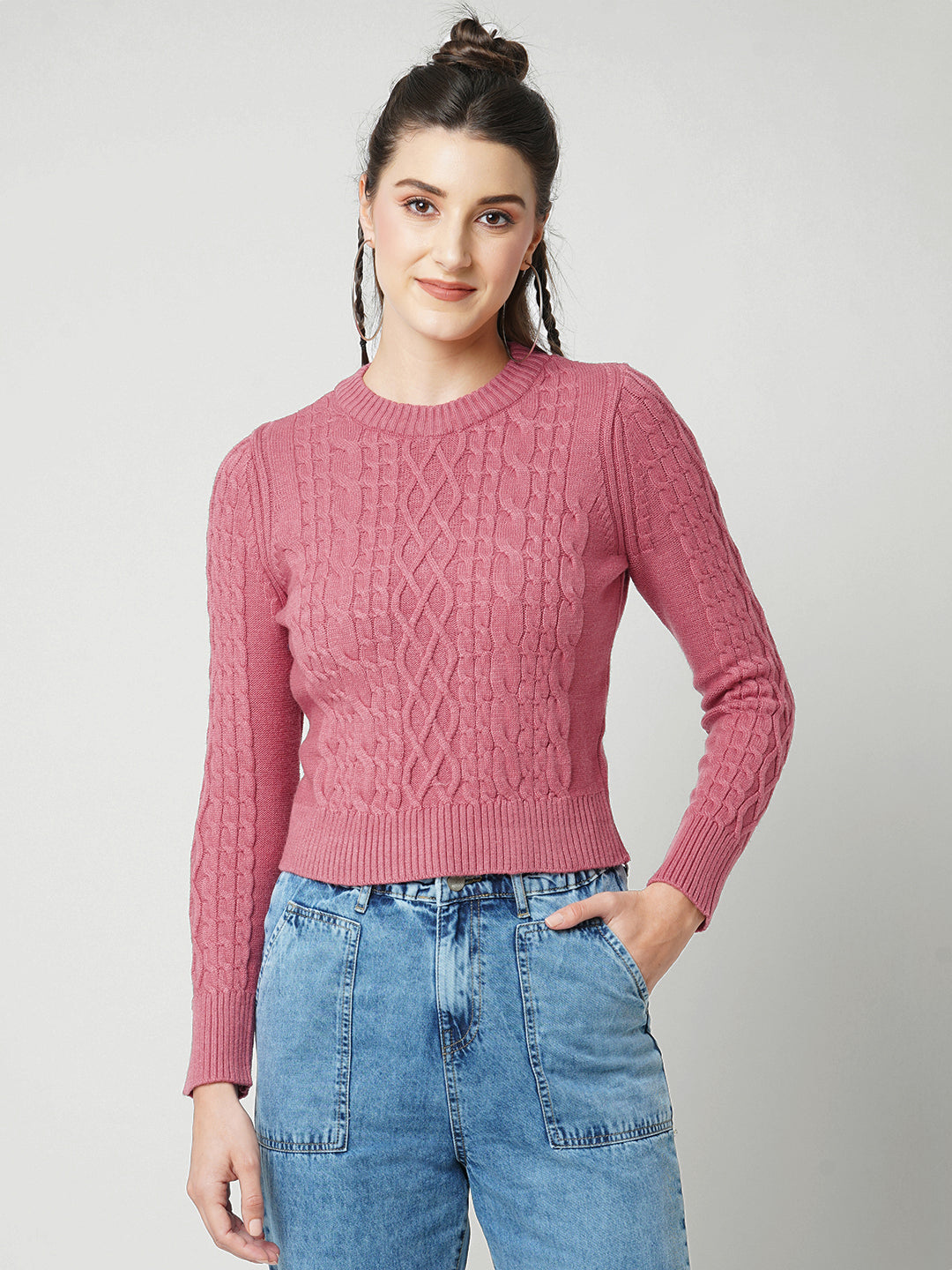 Women Blush Pink Slim Fit Sweater