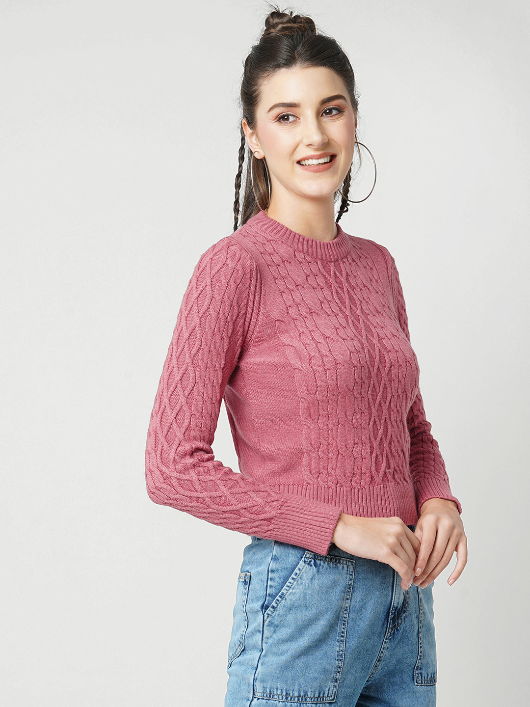 Women Blush Pink Slim Fit Sweater