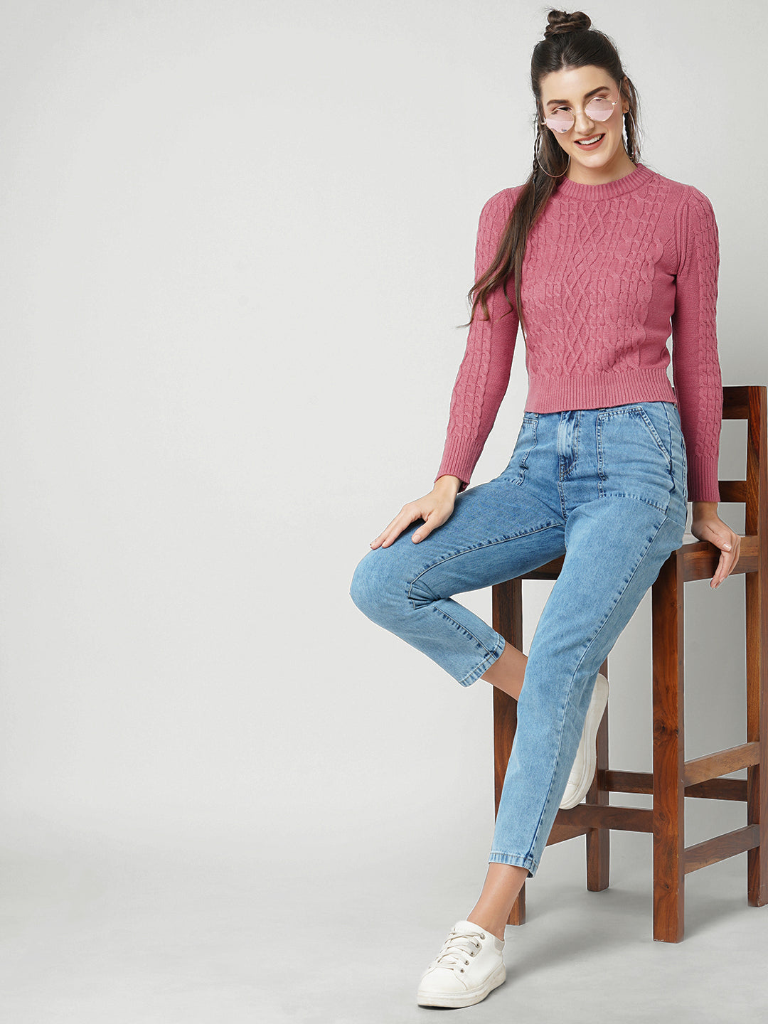 Women Blush Pink Slim Fit Sweater