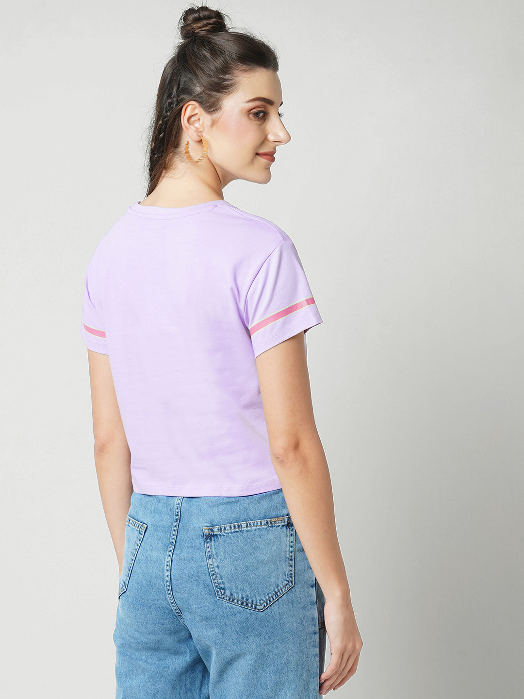 Women Slim Fit Lilac Crop Graphic Tees