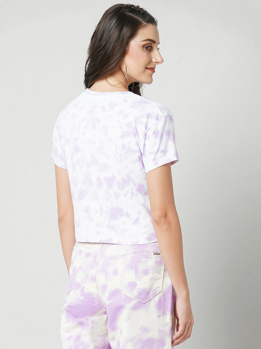 Women Lilac Tie & Dye Slim Crop Tees