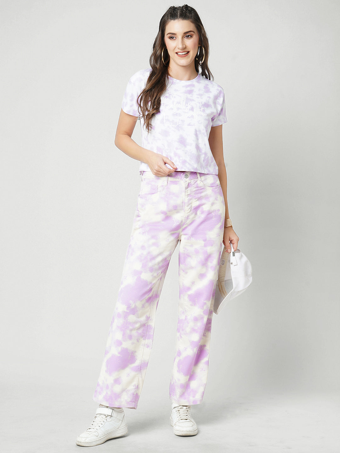 Women Lilac Tie & Dye Slim Crop Tees