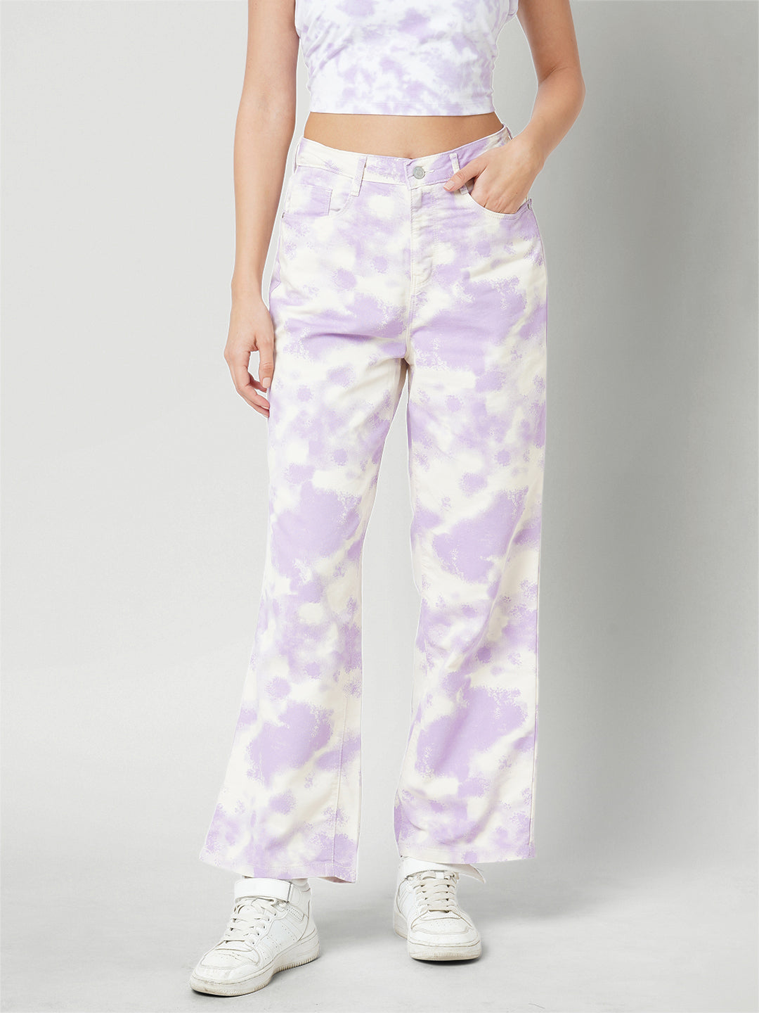 Women Lilac High-Rise Wide Leg Jeans