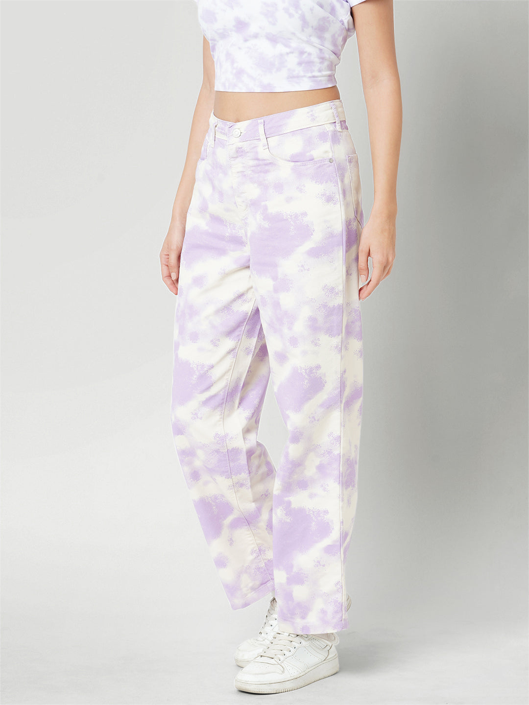 Women Lilac High-Rise Wide Leg Jeans