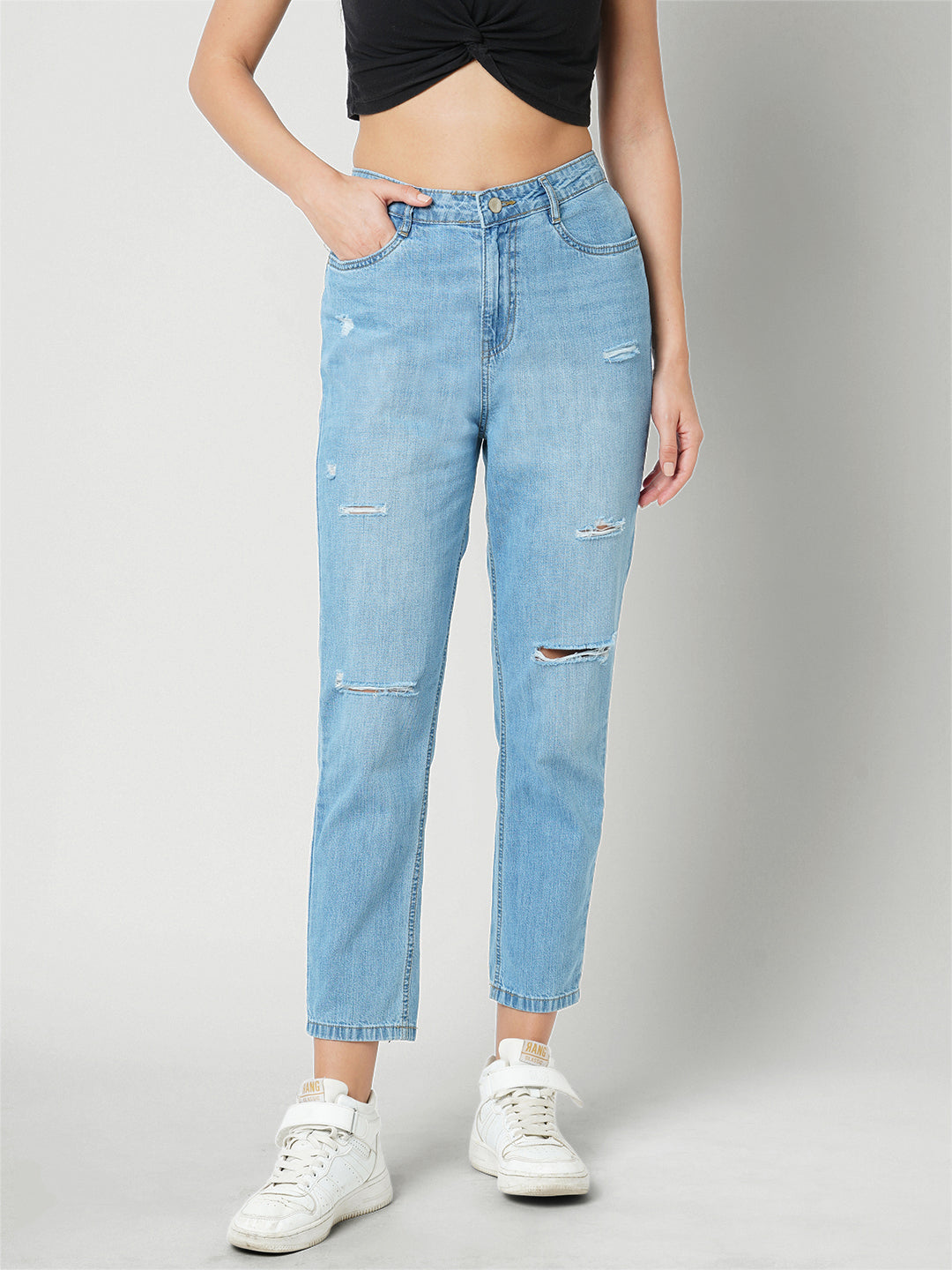 Women Slim Fit High-Rise Cropped Jeans