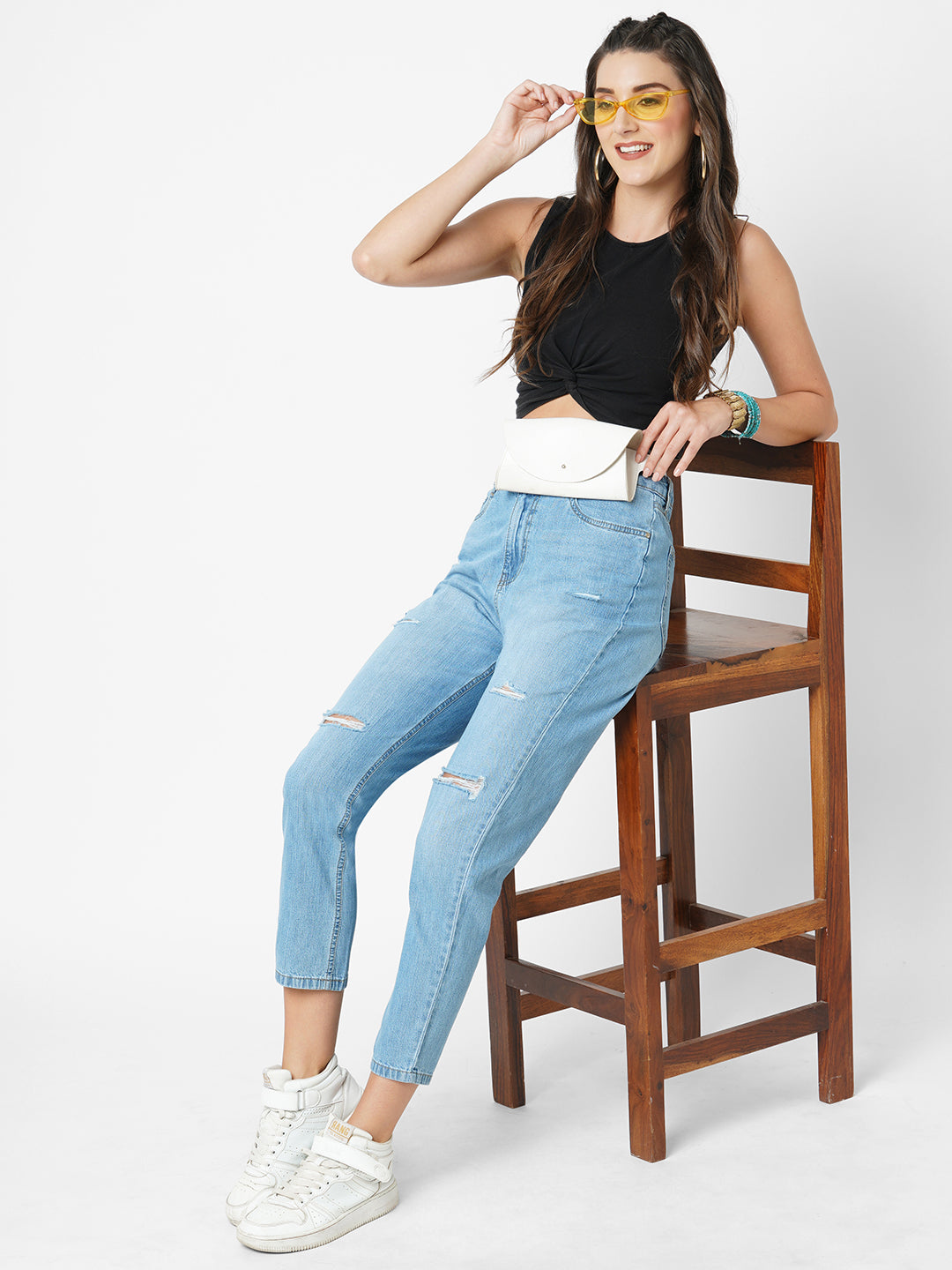Women Blue High-Rise Slim Straight Fit Jeans