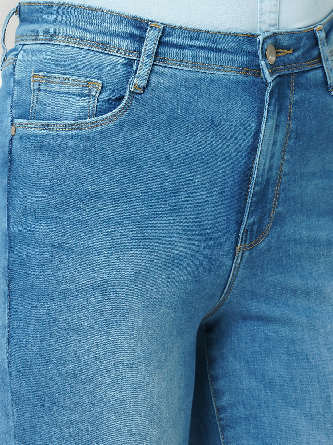 Women Blue High-Rise Mini Flare Jeans