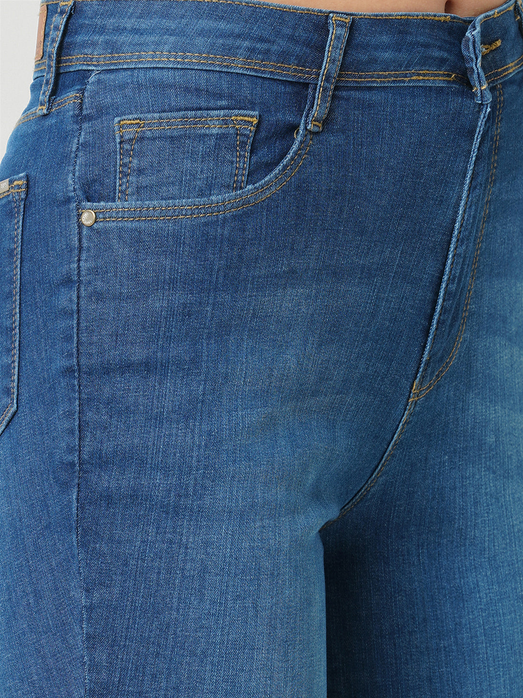Women Navy High-Rise Mini Flare Jeans
