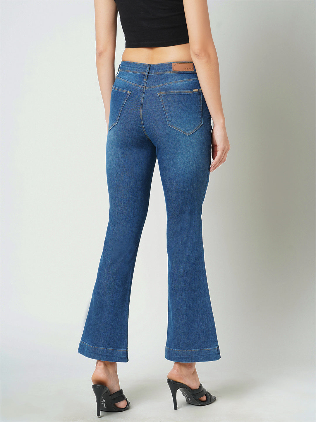 Women Navy High-Rise Mini Flare Jeans
