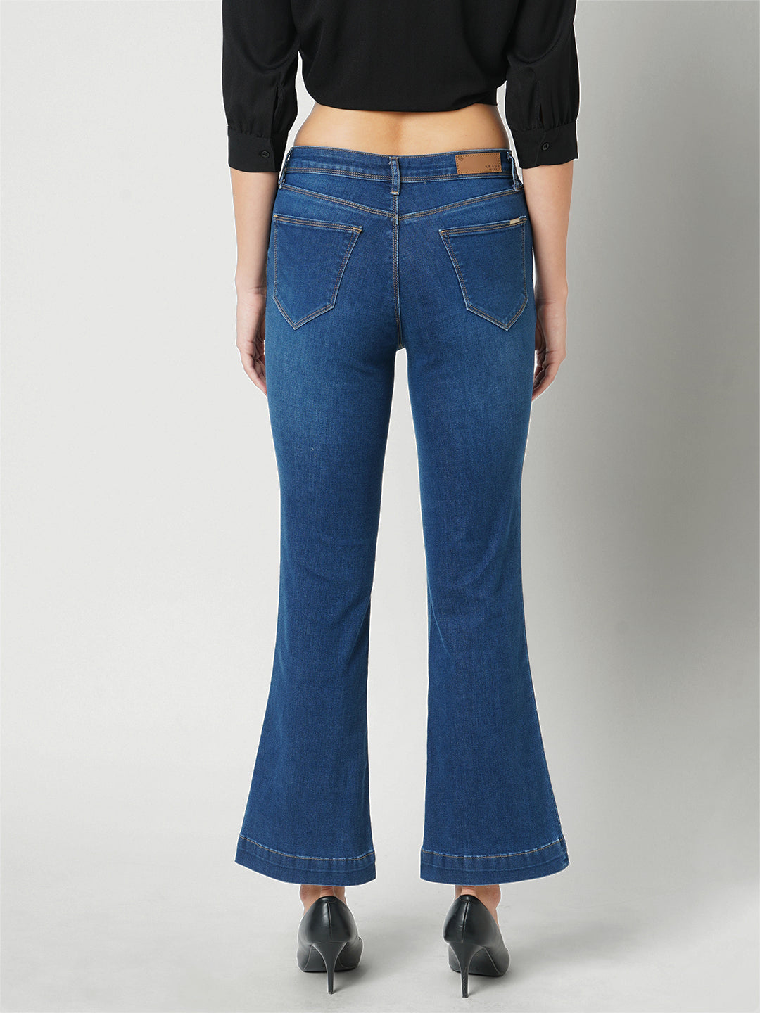 Women Dark Blue High-Rise Mini Flare Jeans