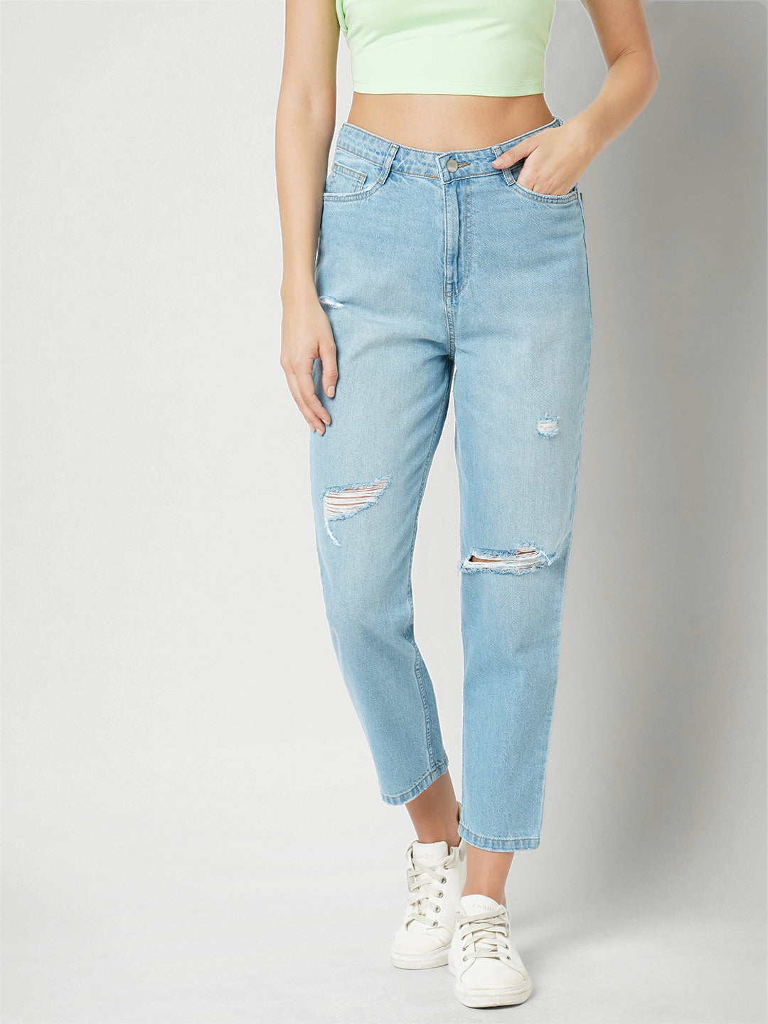 Women Light Blue High-Rise Mom Fit Jeans