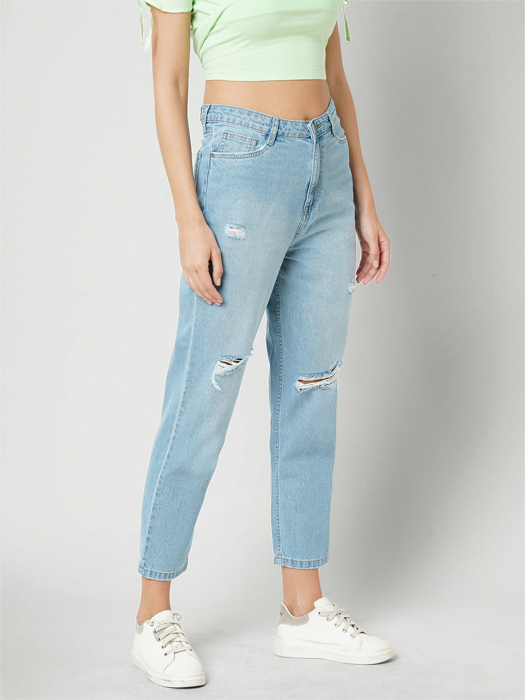 Women Light Blue High-Rise Mom Fit Jeans