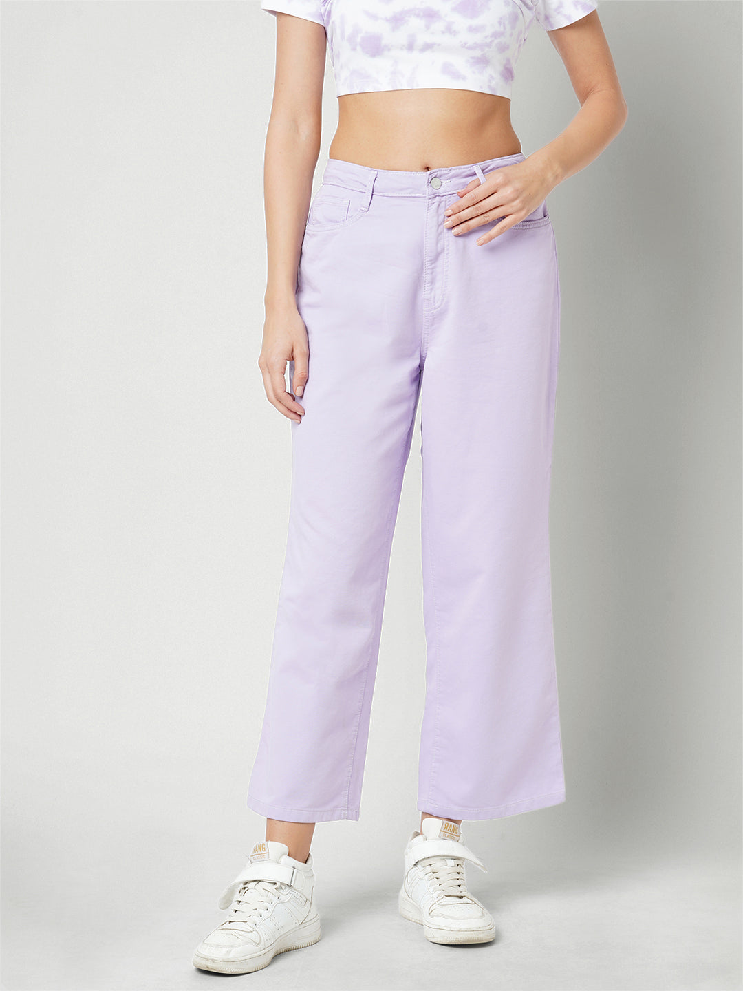 Women Lilac High-Rise Wide Leg Jeans