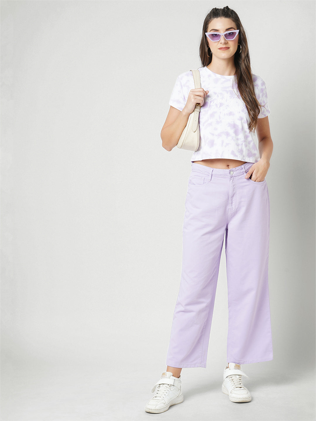 Women Lilac High-Rise Wide Leg Jeans