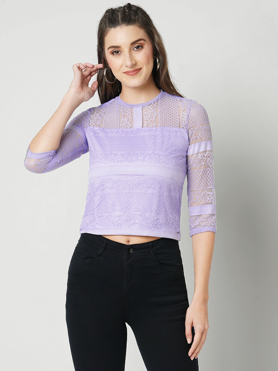 Women Lilac Crop Lace Top