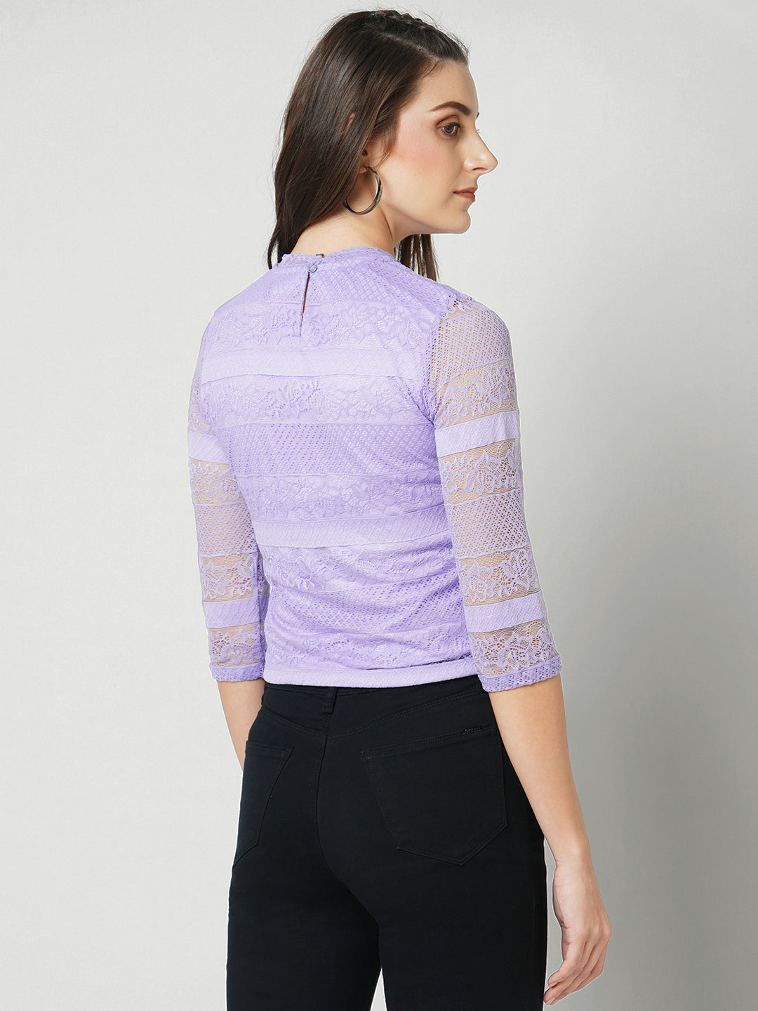 Women Lilac Crop Lace Top