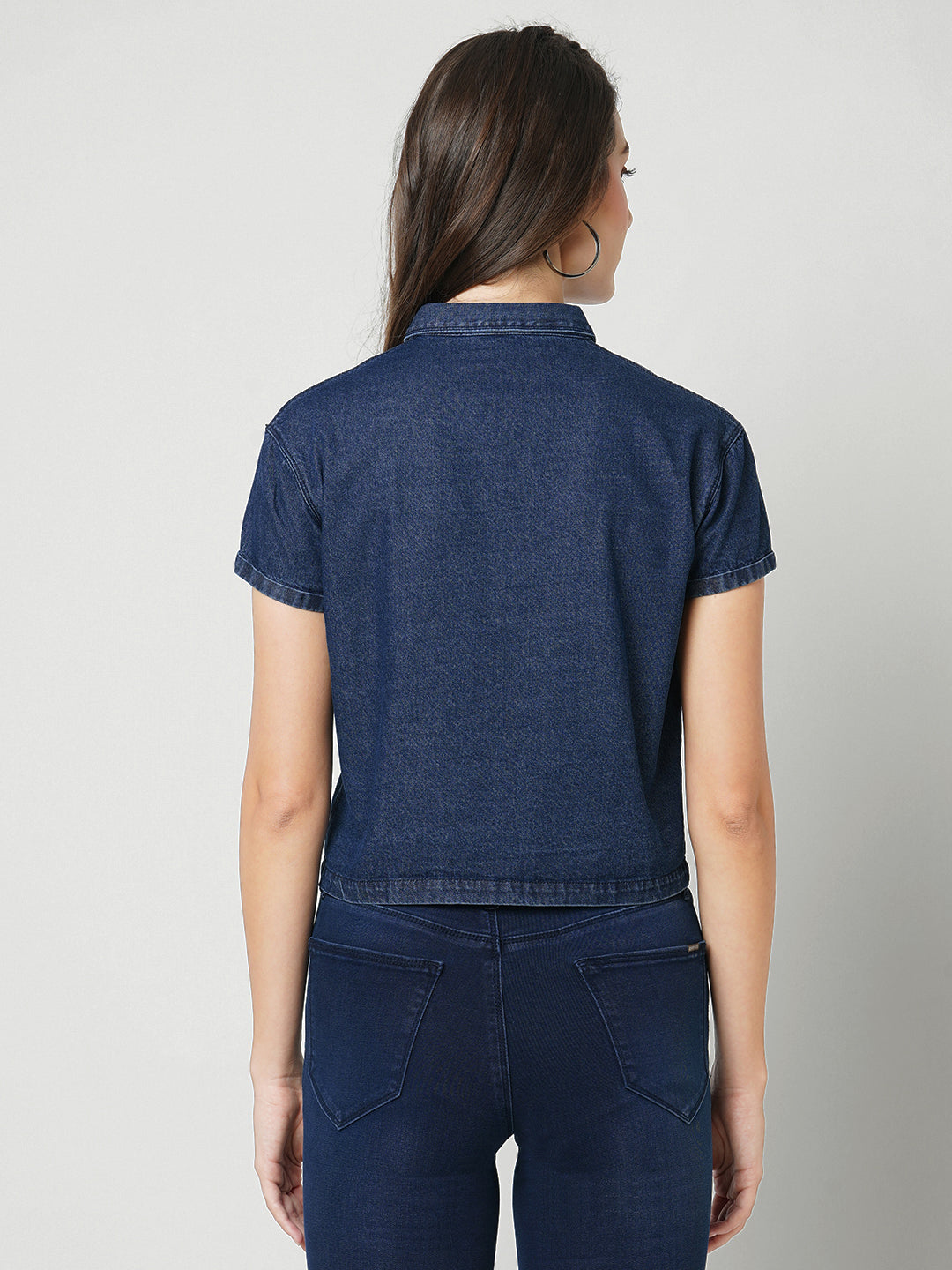 Women Dark Blue Slim Shirt
