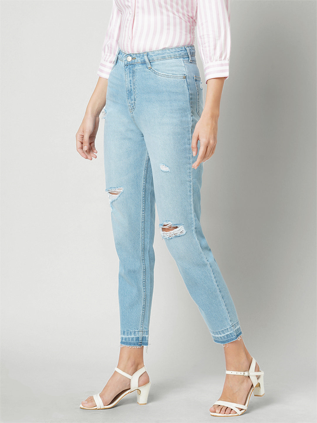 Women Light Blue High-Rise Mom Fit Jeans