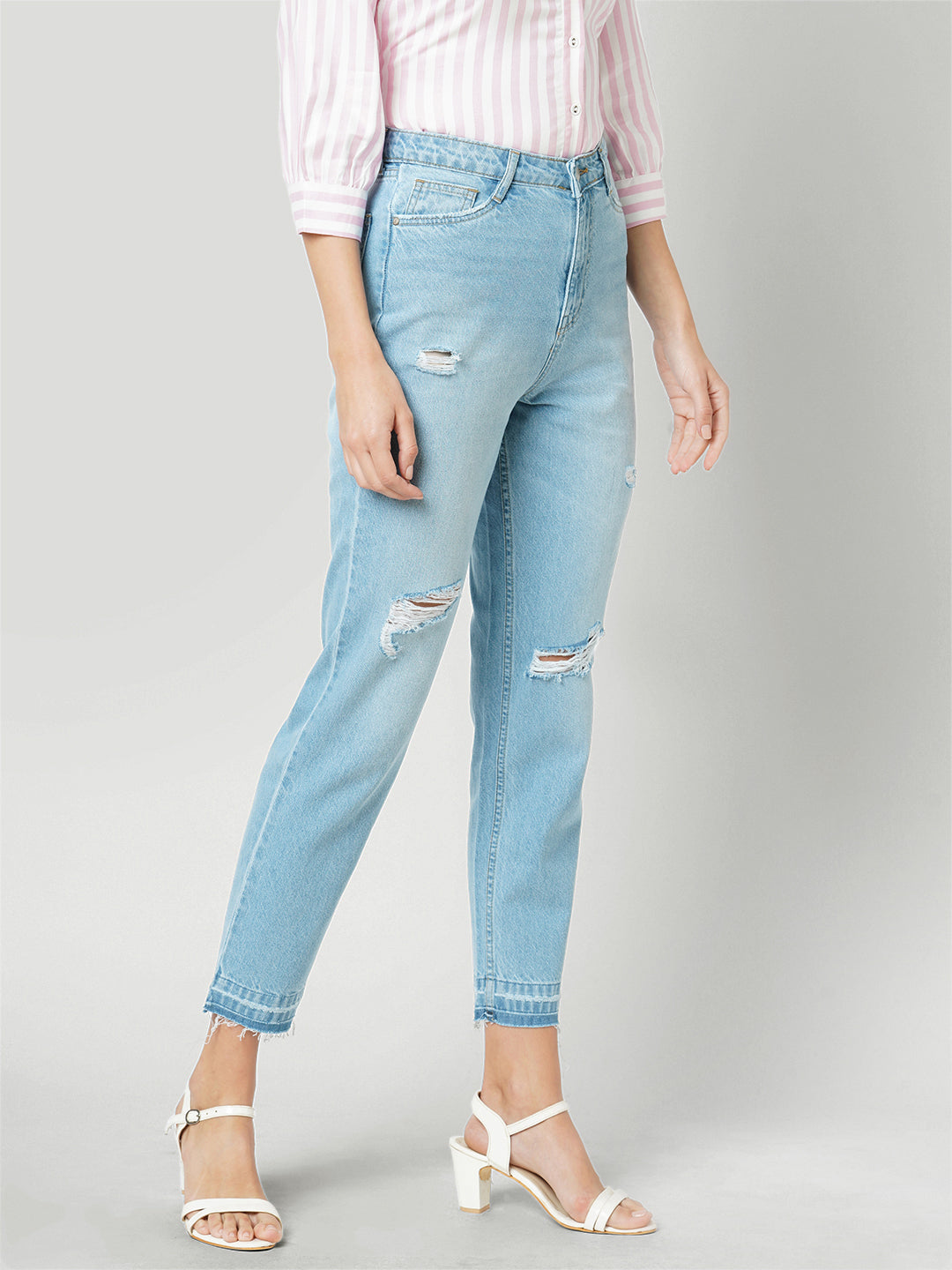 Women Light Blue High-Rise Mom Fit Jeans