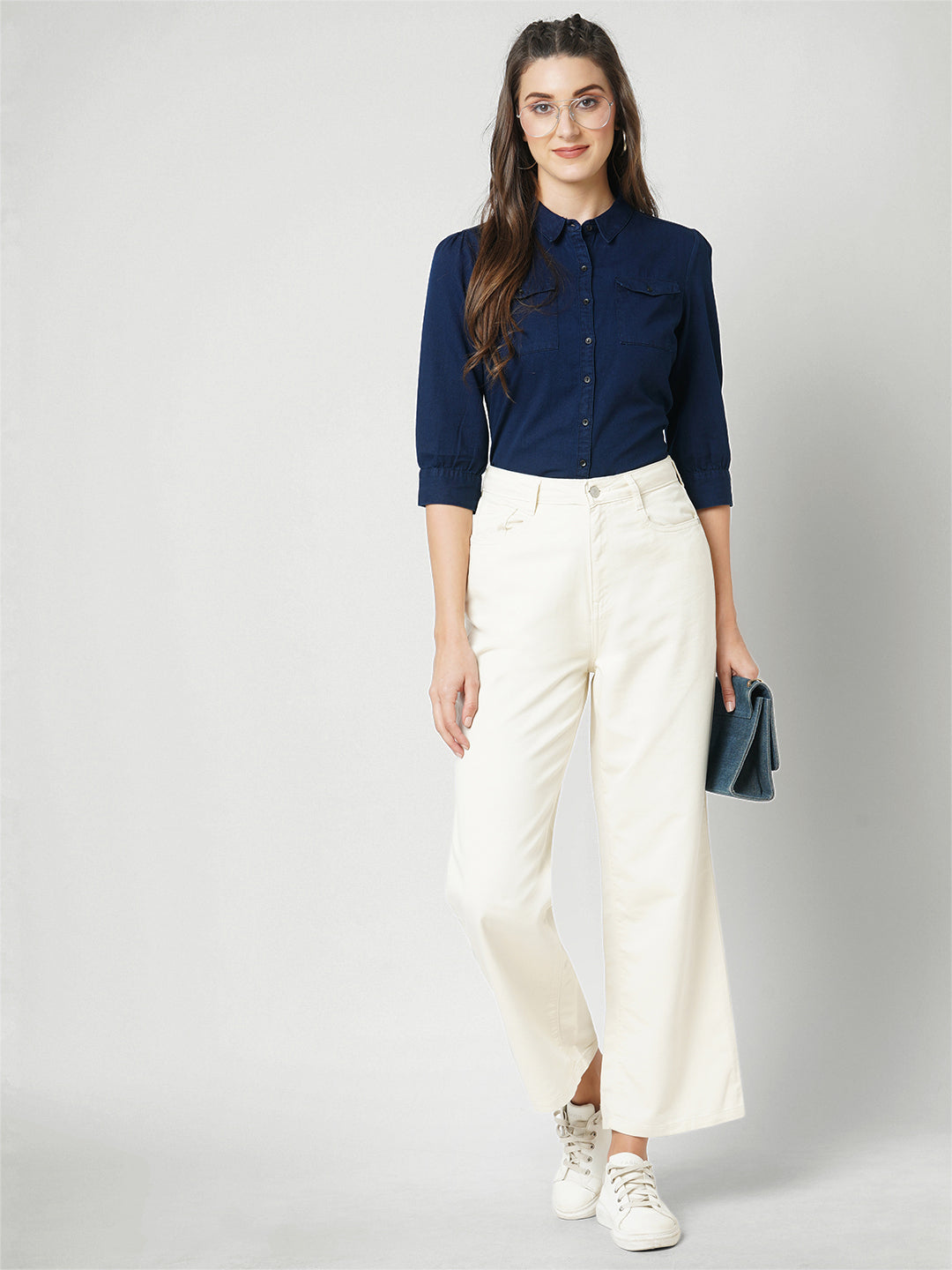 Women Ecru High-Rise Wide Leg Jeans