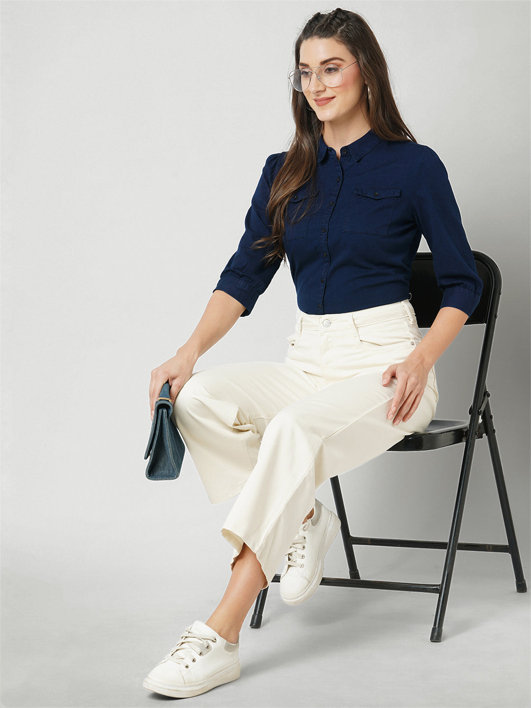Women Ecru High-Rise Wide Leg Jeans