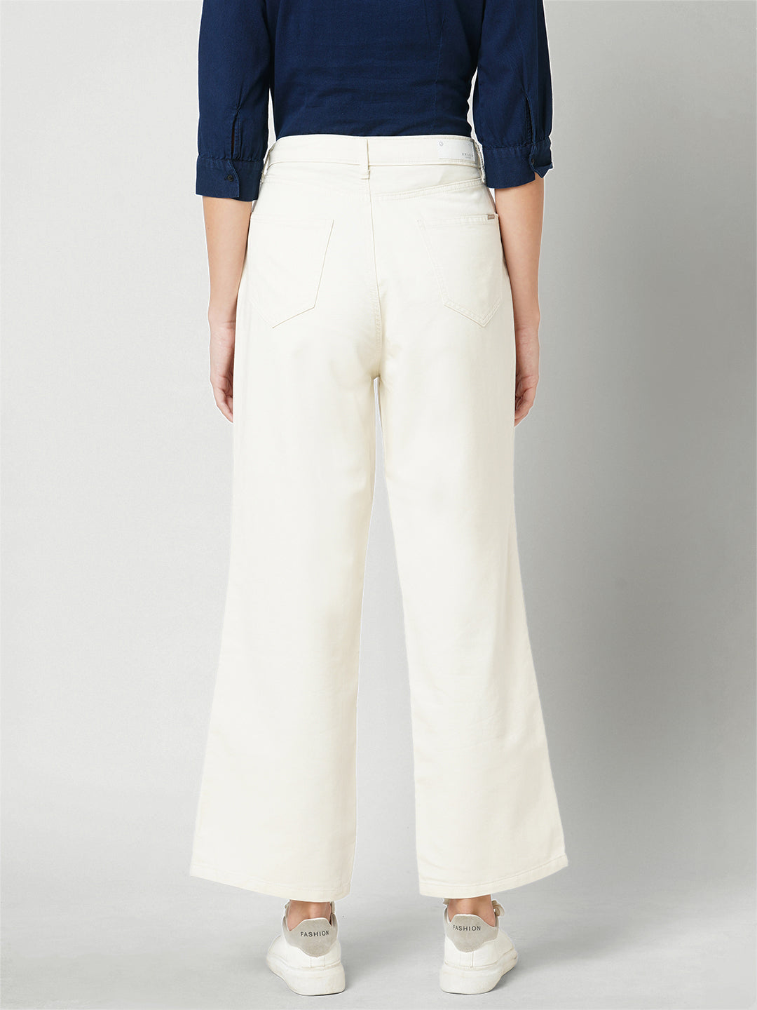 Women Ecru High-Rise Wide Leg Jeans