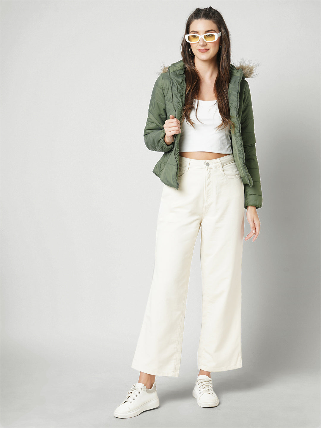 Women Grass Green Winter Jacket