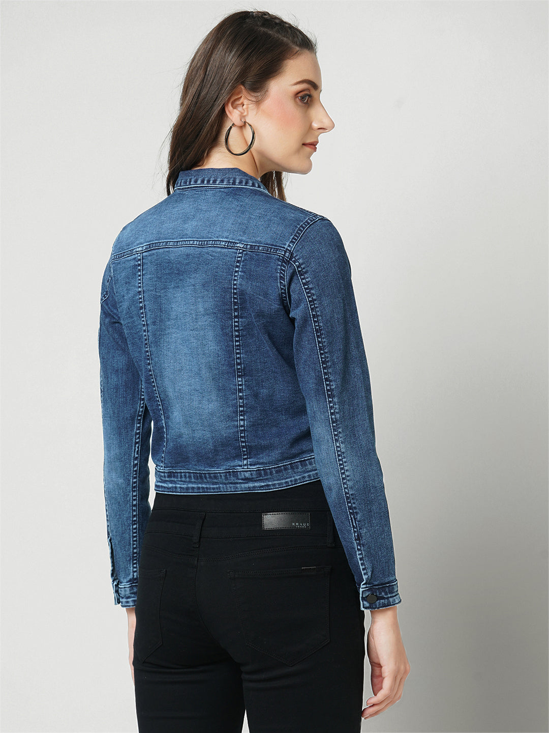 Women Navy Slim Fit Denim Jacket
