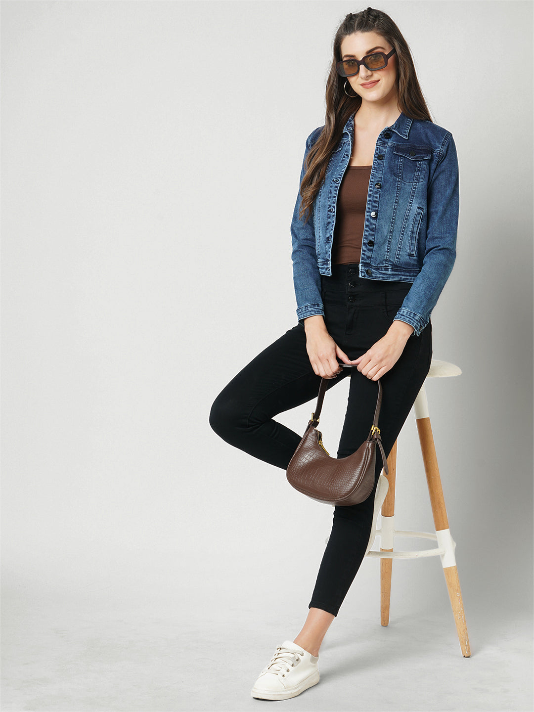 Women Navy Slim Fit Denim Jacket