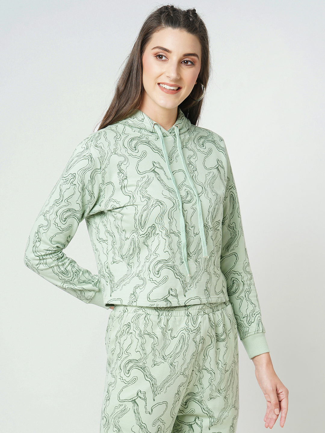 Women Light Olive Crop Slim Fit Sweatshirt