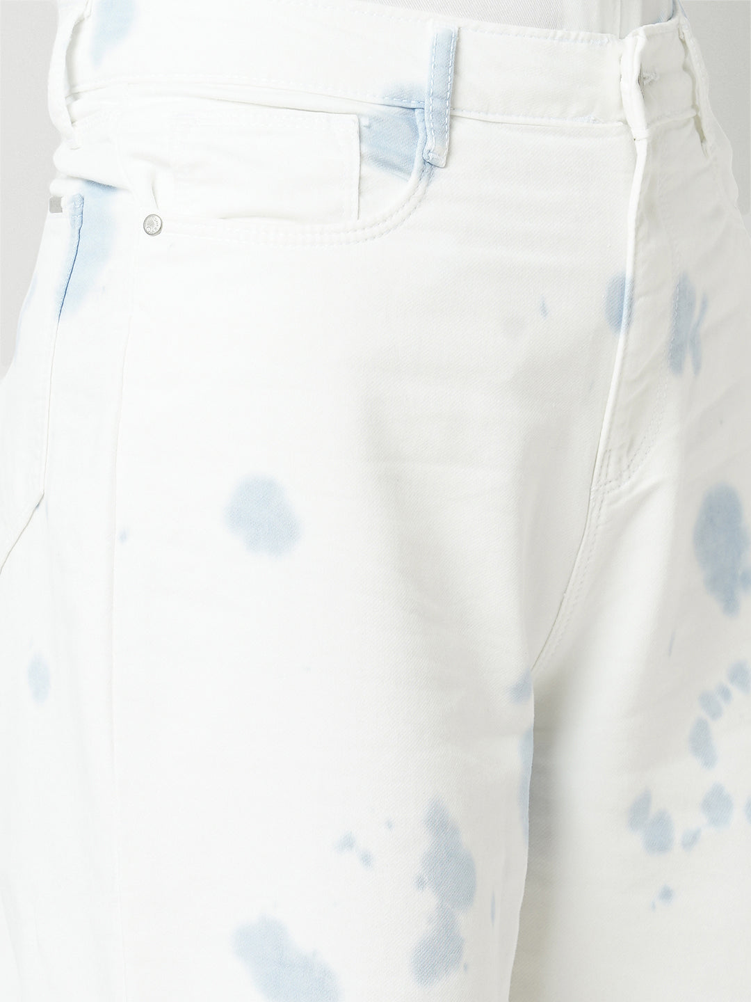 Women Aqua White High-Rise Wide Leg Jeans