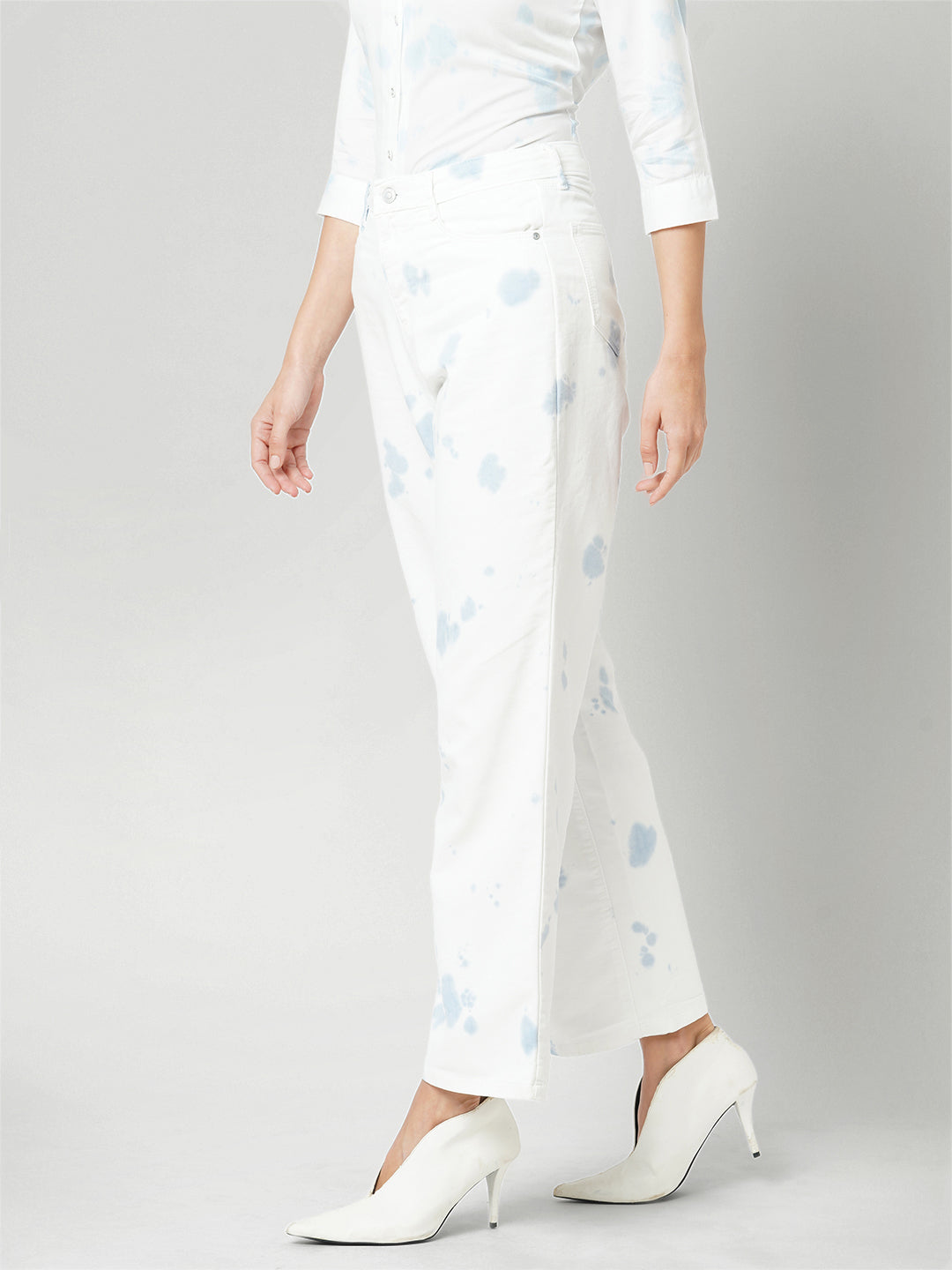 Women Aqua White High-Rise Wide Leg Jeans