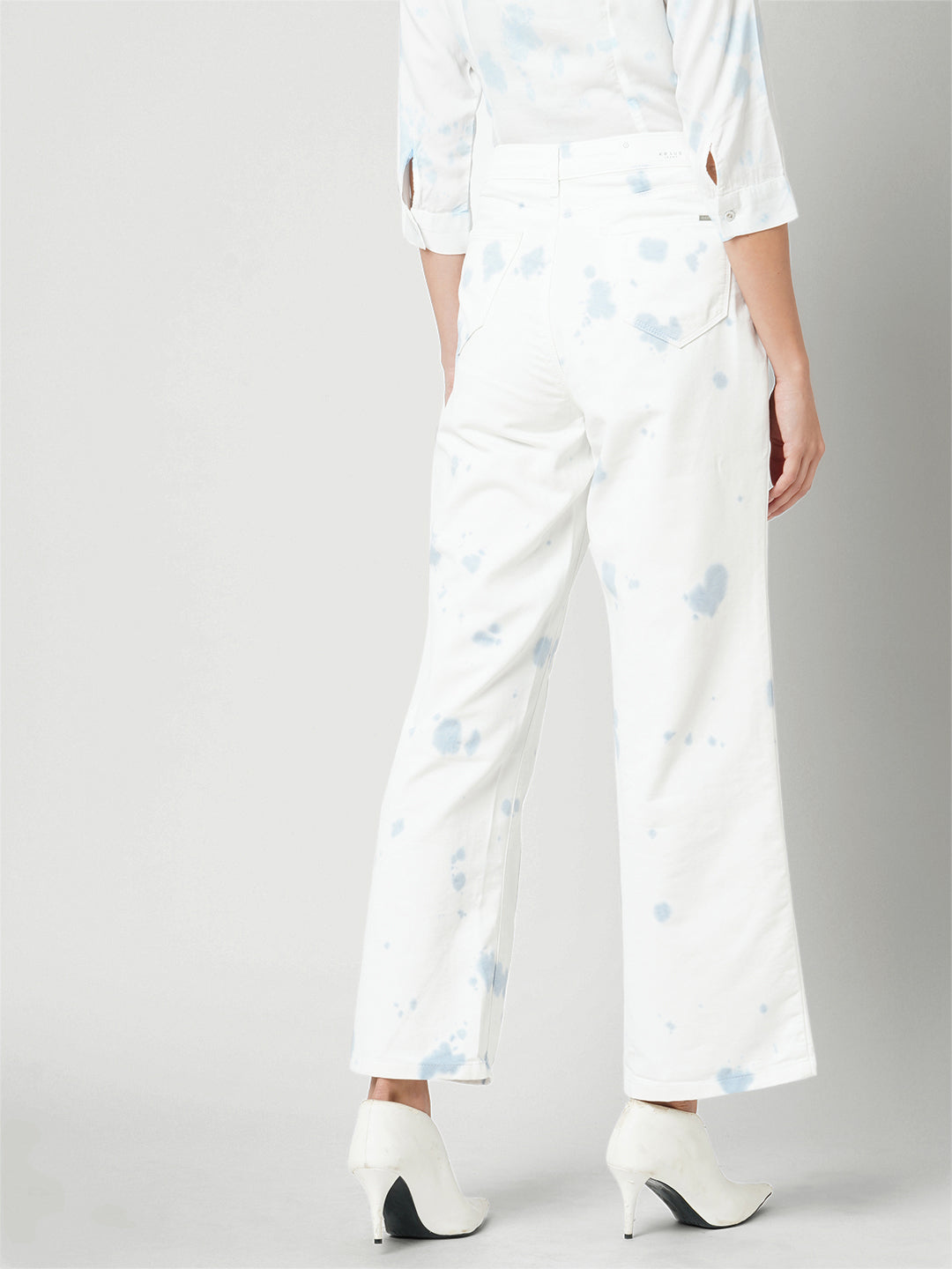 Women Aqua White High-Rise Wide Leg Jeans