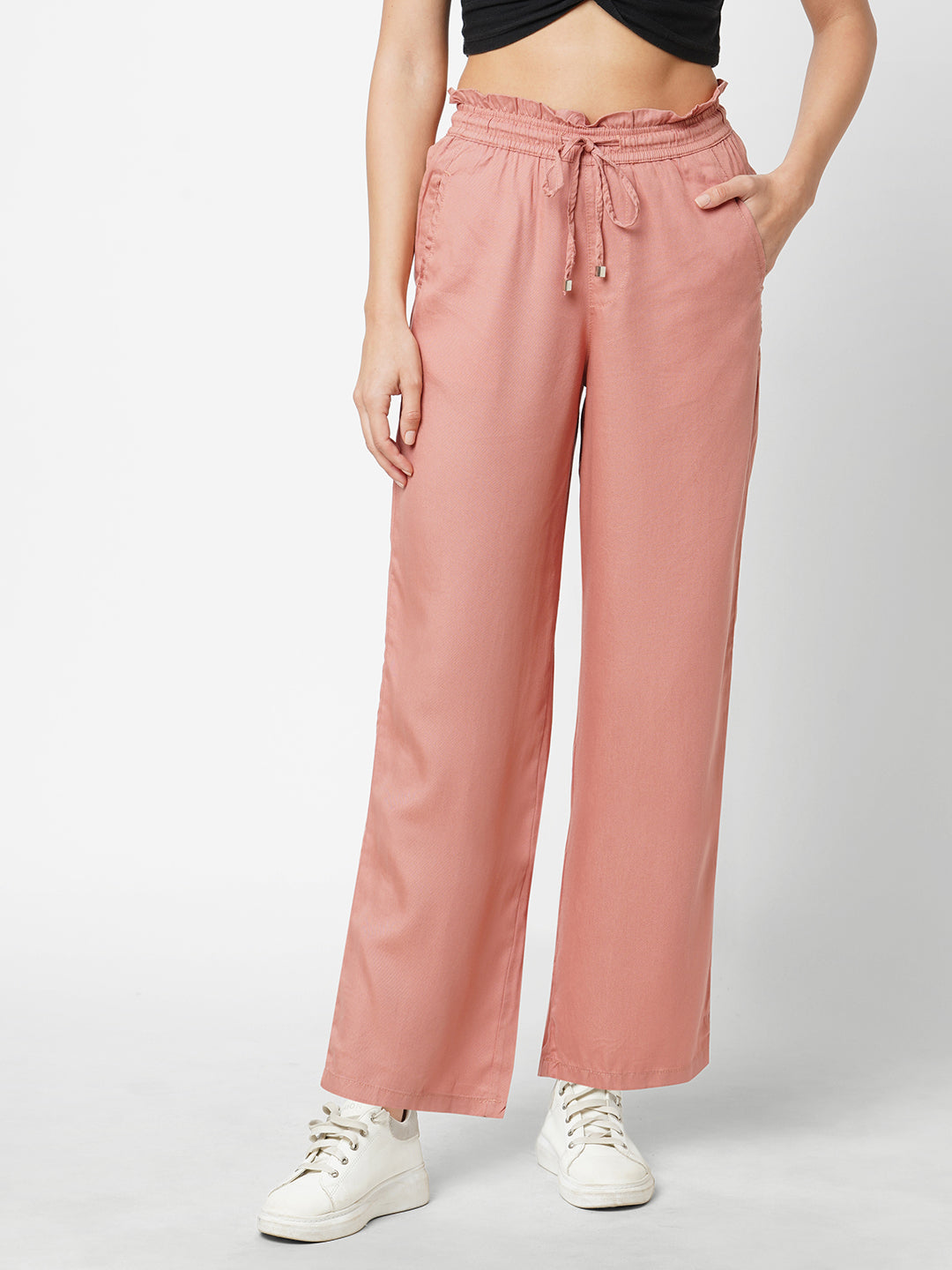 Women Blush Pink High-Rise Culottes