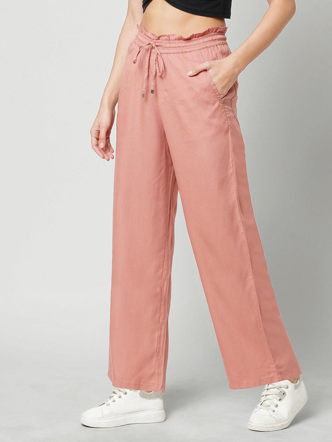 Women Blush Pink High-Rise Culottes