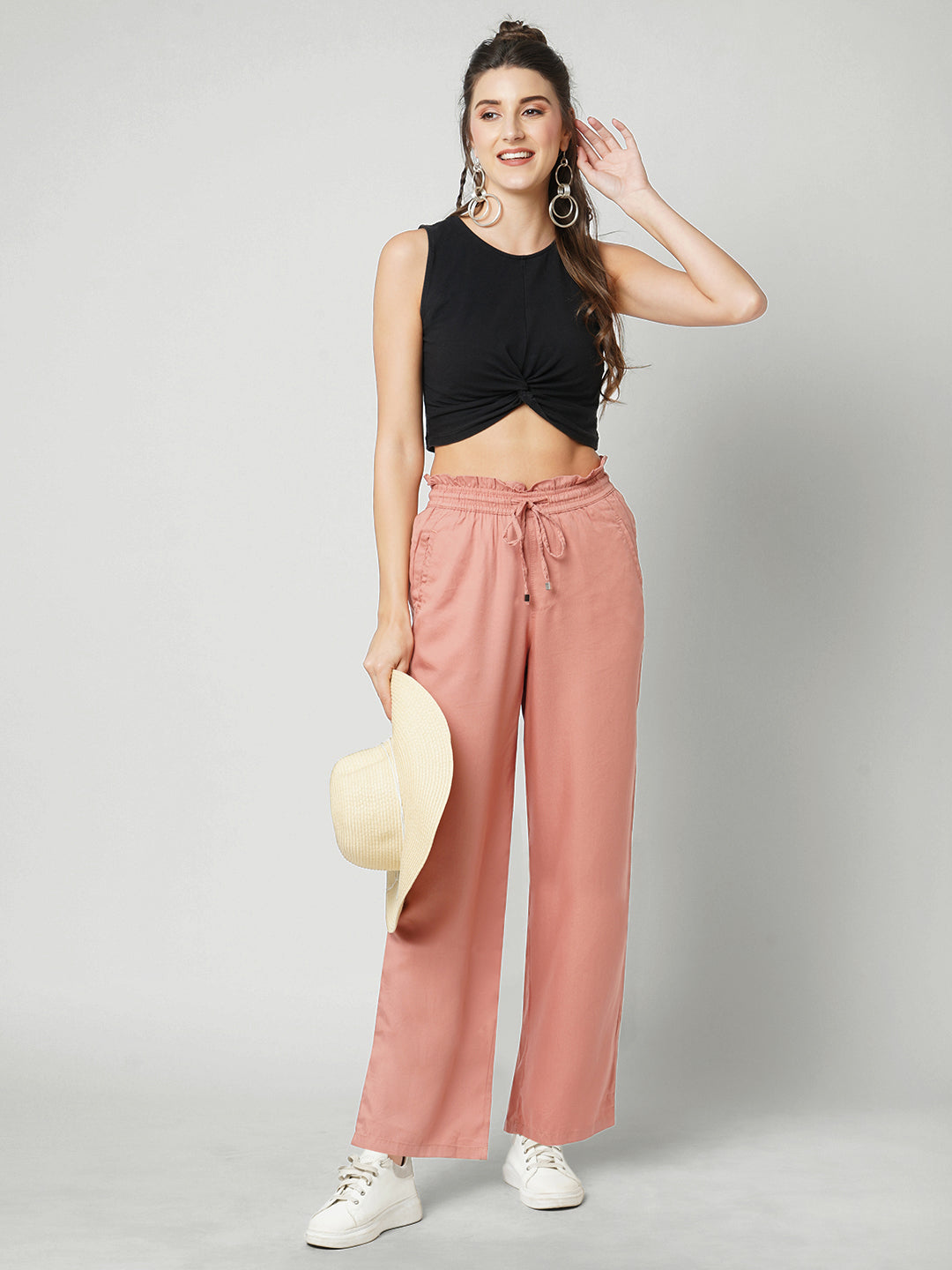 Women Blush Pink High-Rise Culottes