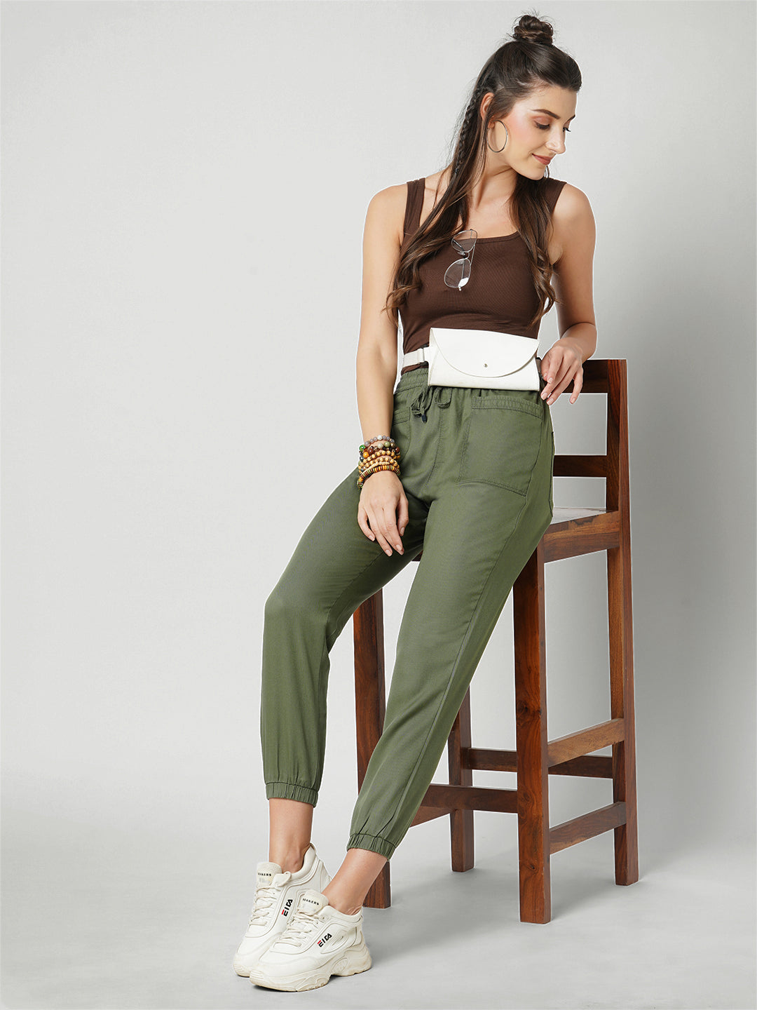 Women High-Rise Denim Joggers