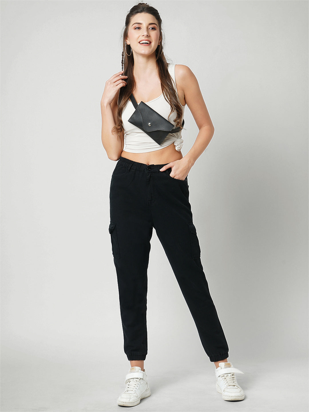 Women Black Mid-Rise Skinny Cargo