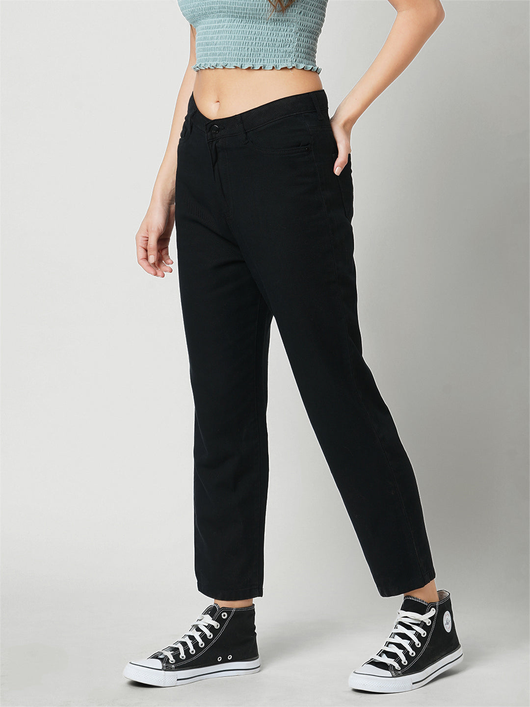 Women Black High-Rise Mom Fit Jeans