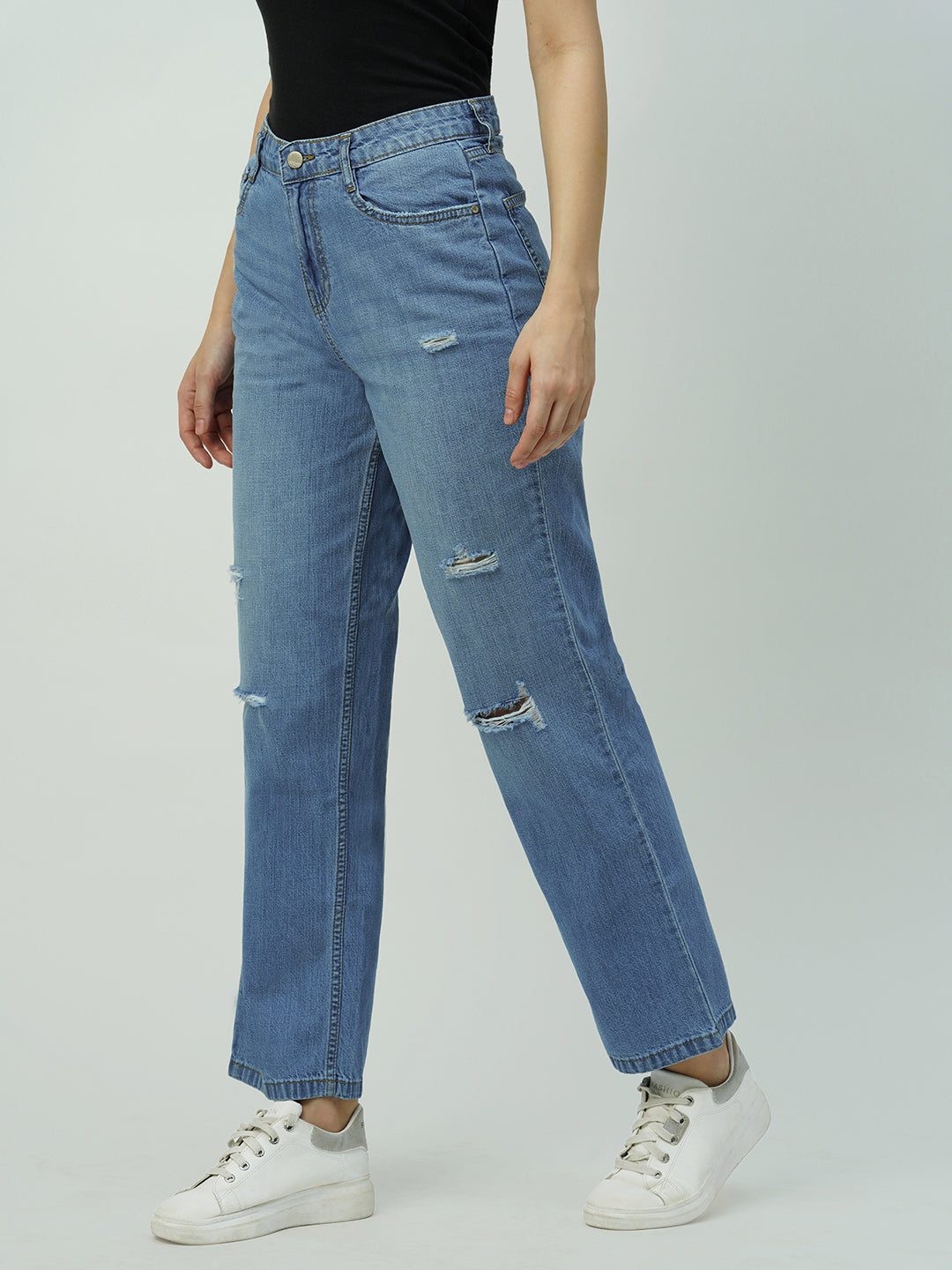 Women Blue High-Rise Loose Straight Jeans