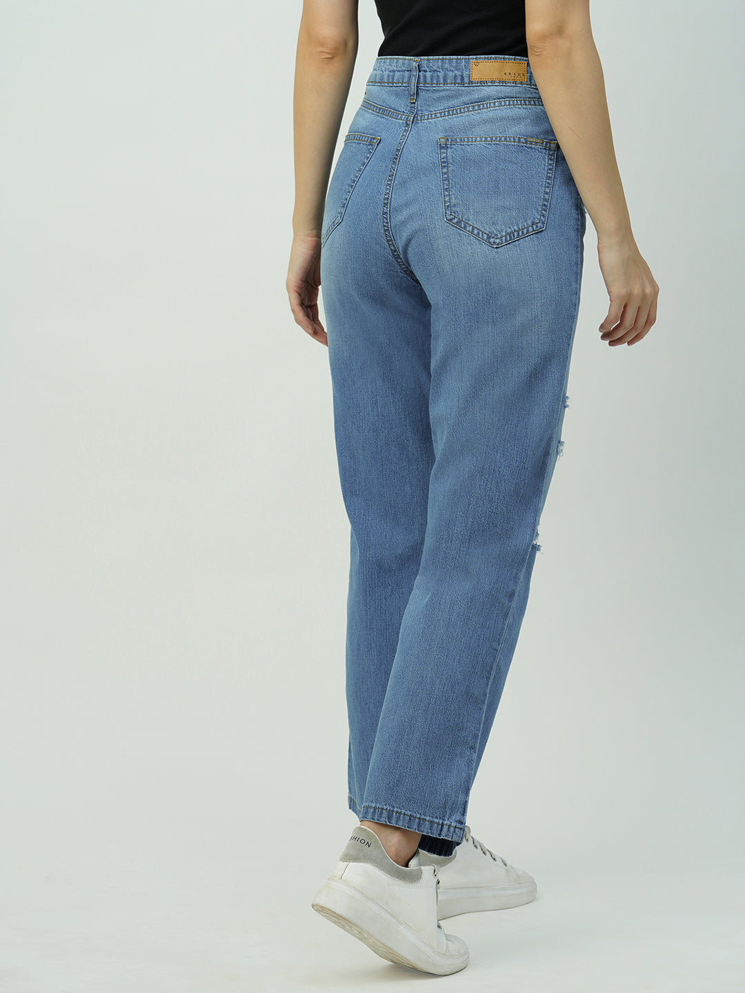 Women Blue High-Rise Loose Straight Jeans