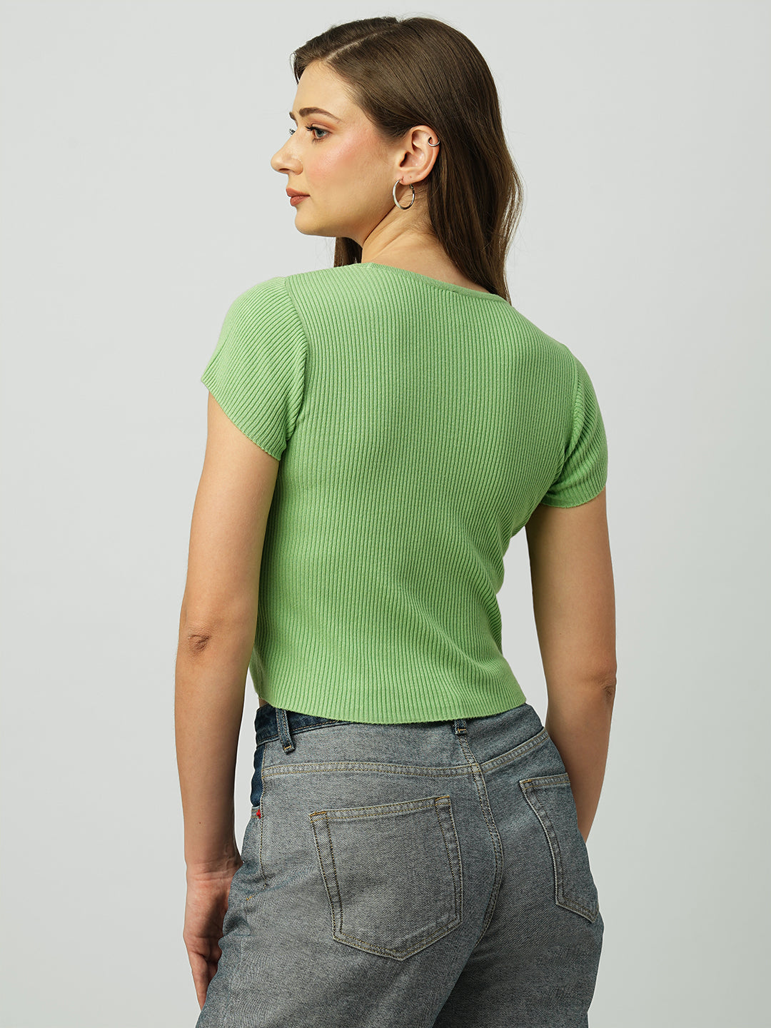 Women Leafy Green Flat Knit Top