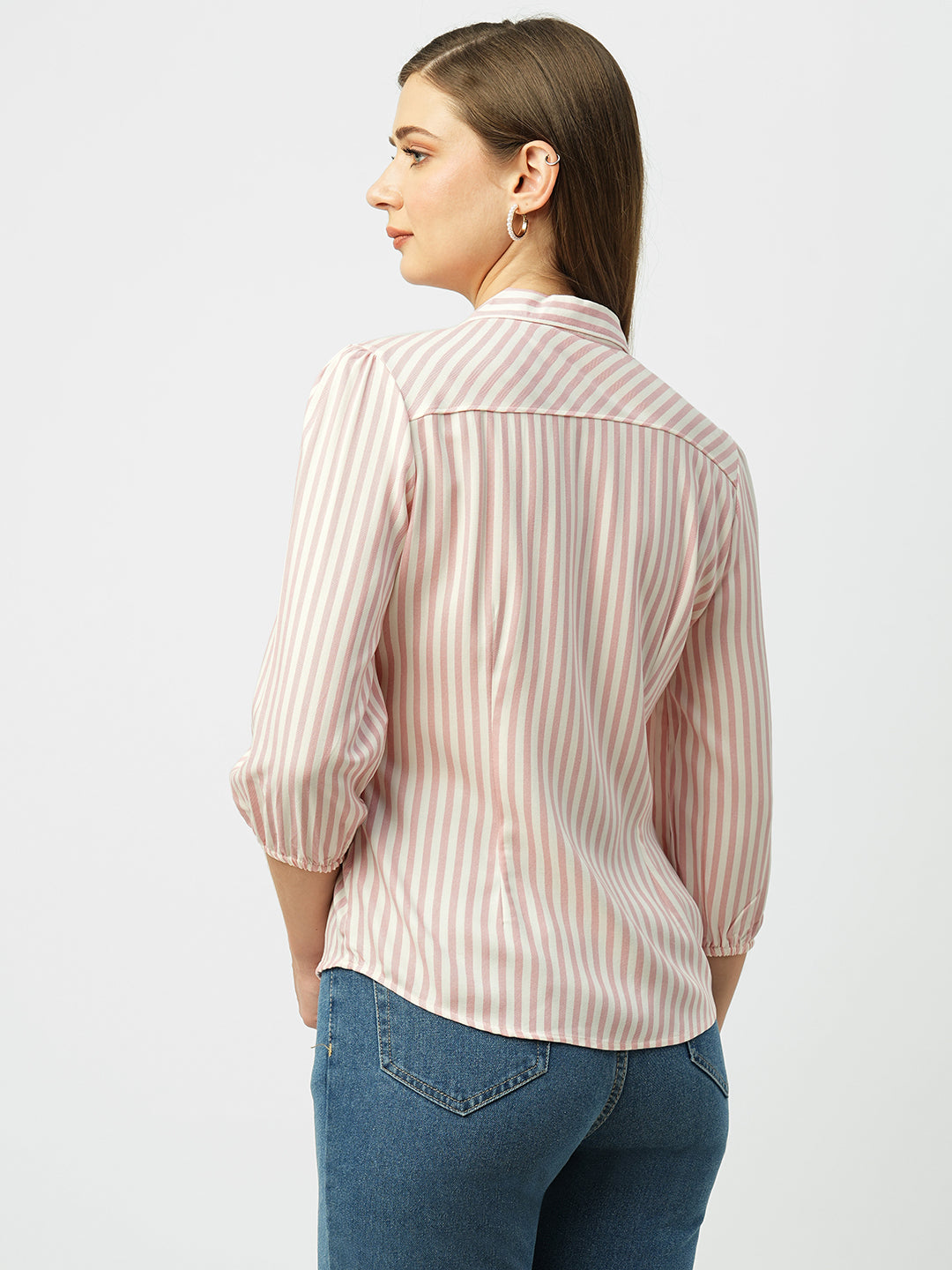 Women Peach & White Striped Slim Shirt