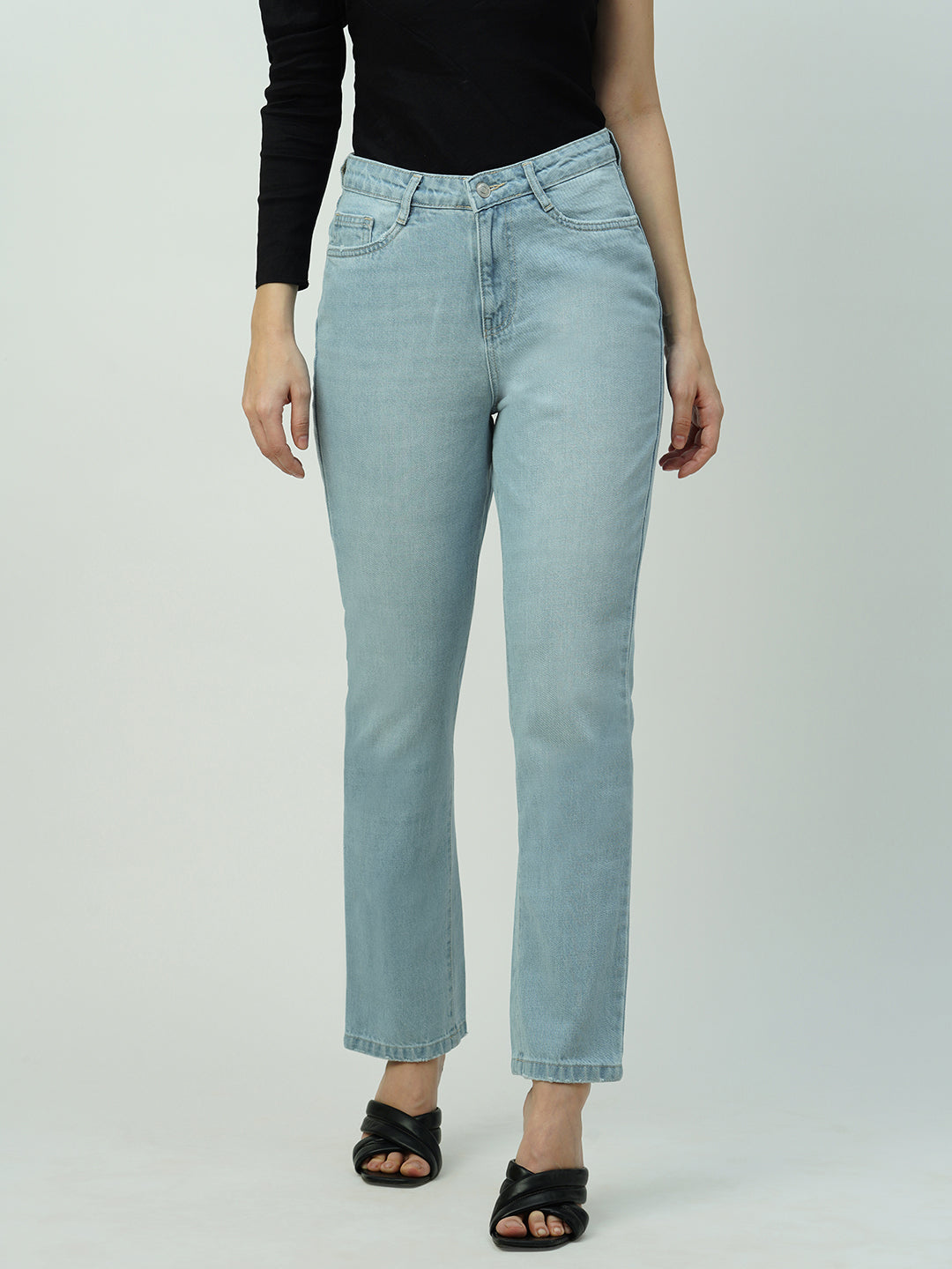 Women Light Blue High-Rise Straight Fit Jeans
