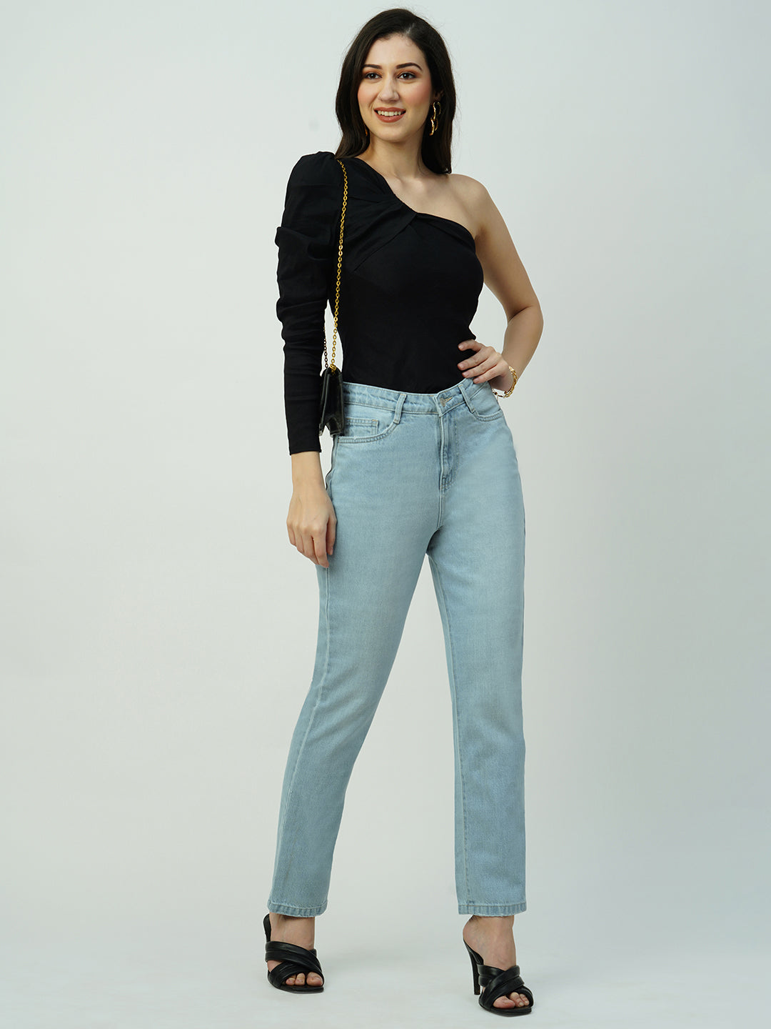 Women Light Blue High-Rise Straight Fit Jeans